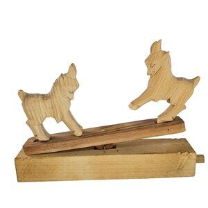 Vintage Russian Wooden Carved Goat Teeter-Totter Toy